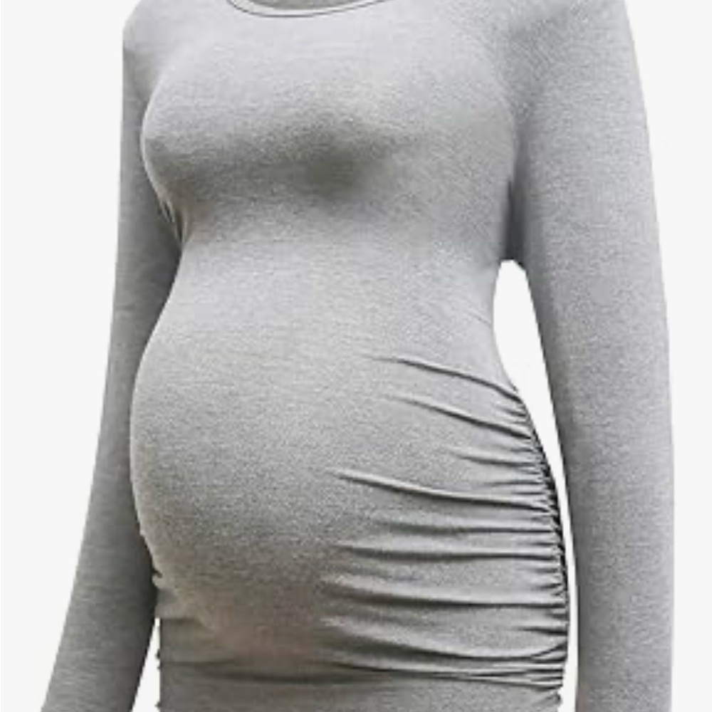 NWT Bearsland Maternity Top Long Sleeve Classic Side Ruching Gray Tee Shirt Sz M